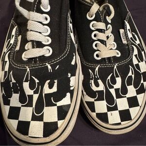 Vans Black and White Checkered Flame Sneakers